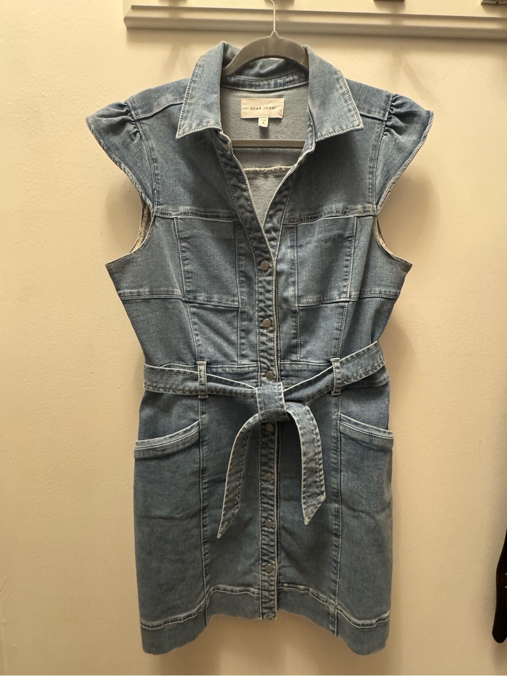 Light Blue Denim Shirtdress with Tie Waist
